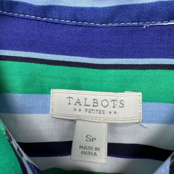 Talbots Striped Tunic Shirt Blue Green Long Sleeve Mandarin Collar SP Petite - Picture 6 of 11